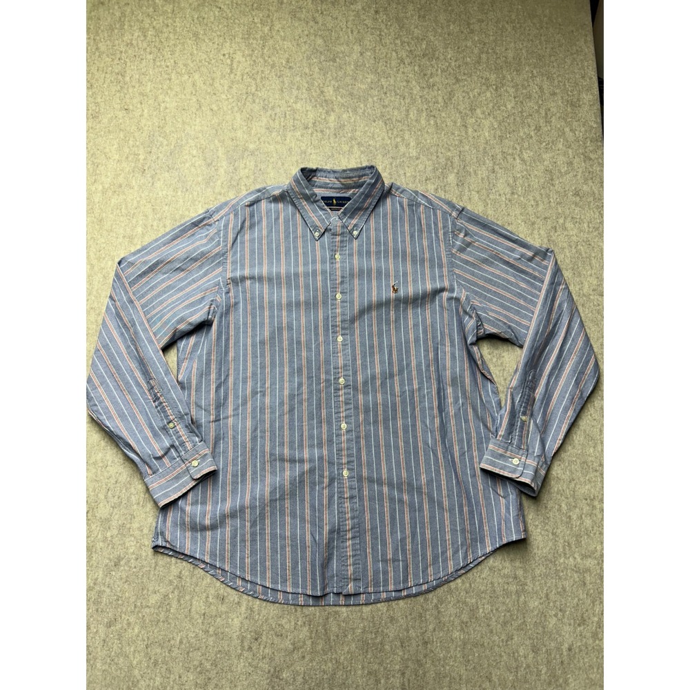 Ralph Lauren Oxford Mens XXL Button Down Shirt Custom Fit Striped Blue Red